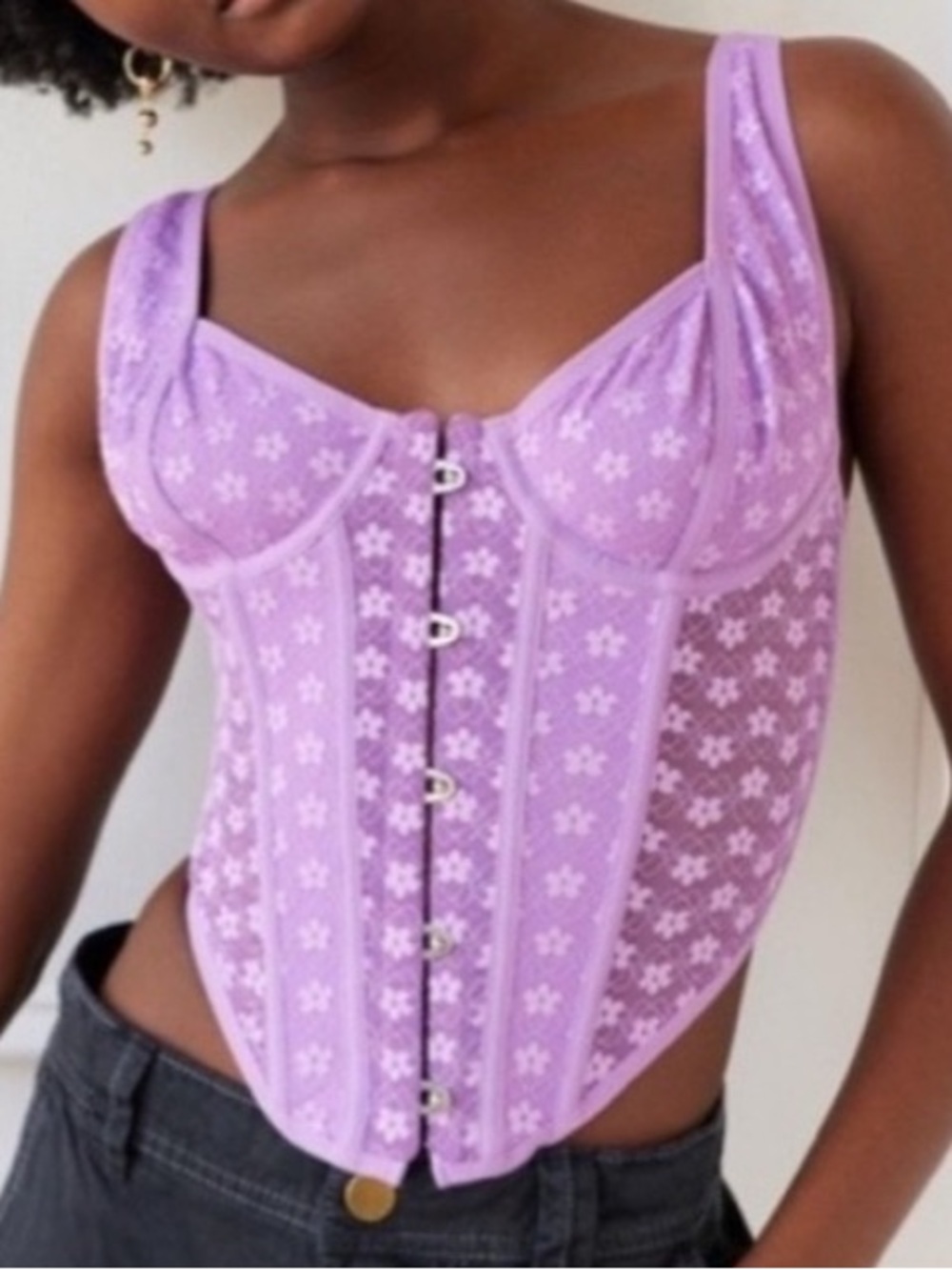 Out From Under Urban Outfitters Purple Wildflower Lace Corset Top Size M NWT!